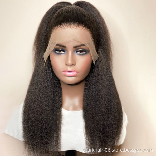 Cheap Raw Brazilian Virgin Kinky Curly Human Hair Lace Front Wig Pre Plucked Transparent Swiss HD Lace Front Wig for black women
